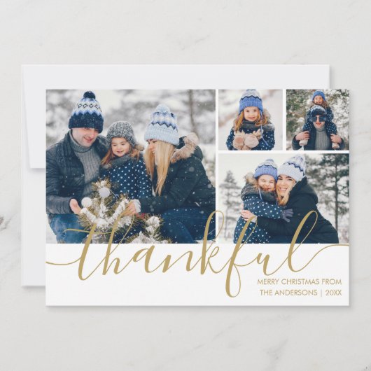 金ゴールドスクリプト感謝4写真クリスマス シーズンカード (正面)