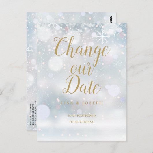 金ゴールドスクリプト日付の変更冬のイベント ポストカード (正面/裏面)