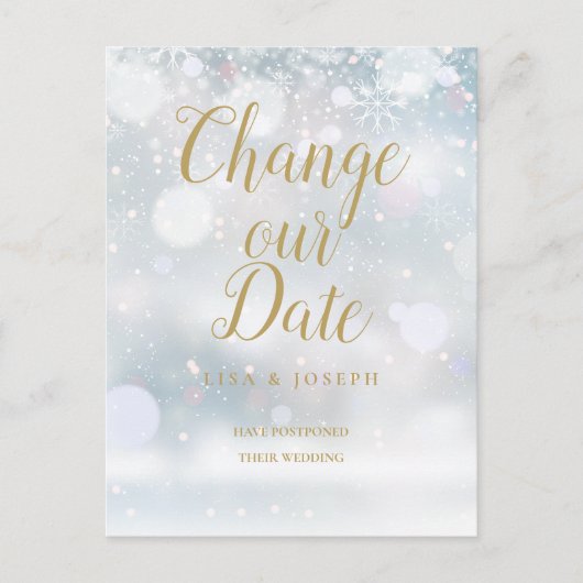 金ゴールドスクリプト日付の変更冬のイベント ポストカード (正面)