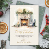 金ゴールドスクリプト暖炉の非フォトクリスマスカード シーズンカード