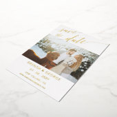 金ゴールドスクリプト書道2写真の保存日付 箔招待状 (回転した状態)