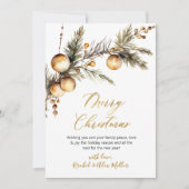 金ゴールドスクリプト植物非フォトメリークリスマス シーズンカード (正面)