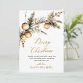 金ゴールドスクリプト植物非フォトメリークリスマス シーズンカード (スタンド正面)