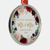 金ゴールドスクリプト水カラーフローラ初めてのクリスマス メタルオーナメント (右)