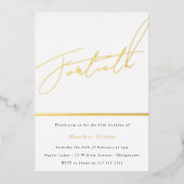 金ゴールドスクリプト白黒メンズ女性40歳の誕生日 箔招待状 (正面)