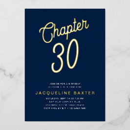 金ゴールドスクリプト第30章ブルー30th誕生日パーティー 箔招待状