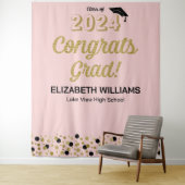 金ゴールドスクリプト紙吹雪おめでとうグラッドピンク背景 タペストリー (インサイチュ)