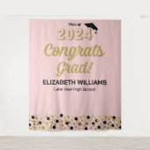 金ゴールドスクリプト紙吹雪おめでとうグラッドピンク背景 タペストリー (正面)