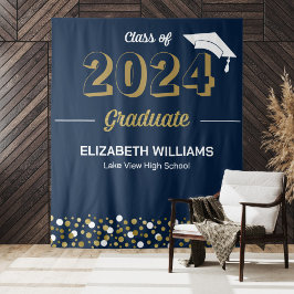 金ゴールドスクリプト紙吹雪グラッドパーティーの青の背景 タペストリー