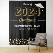 金ゴールドスクリプト紙吹雪グラッドパーティーブラック背景 タペストリー (インサイチュ)