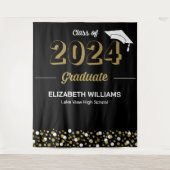 金ゴールドスクリプト紙吹雪グラッドパーティーブラック背景 タペストリー (正面)