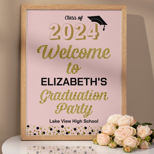 金ゴールドスクリプト紙吹雪グラードパーティーピンクのウェルカムサイン ポスター