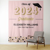 金ゴールドスクリプト紙吹雪グラードパーティーピンク背景 タペストリー (インサイチュ)