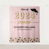 金ゴールドスクリプト紙吹雪グラードパーティーピンク背景 タペストリー (正面)