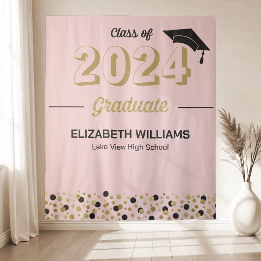 金ゴールドスクリプト紙吹雪グラードパーティーピンク背景 タペストリー