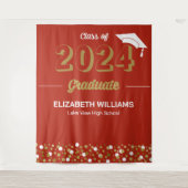 金ゴールドスクリプト紙吹雪グレーパーティー赤の背景 タペストリー (正面)