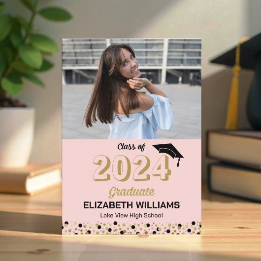 金ゴールドスクリプト紙吹雪フォトピンクグラード発表 招待状