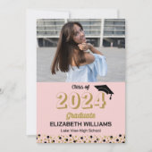 金ゴールドスクリプト紙吹雪フォトピンクグラード発表 招待状 (正面)