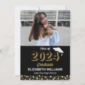 金ゴールドスクリプト紙吹雪フォトブラックGrad発表 招待状 (正面)