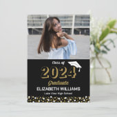 金ゴールドスクリプト紙吹雪フォトブラックGrad発表 招待状 (スタンド正面)