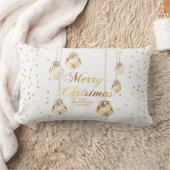金ゴールドスクリプト紙吹雪ホワイトファミリークリスマスボール ランバークッション (ブランケット)