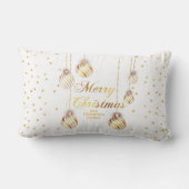 金ゴールドスクリプト紙吹雪ホワイトファミリークリスマスボール ランバークッション (裏面)