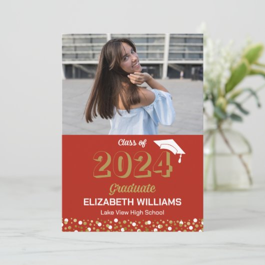 金ゴールドスクリプト紙吹雪写真Red Grad発表 招待状 (スタンド正面)