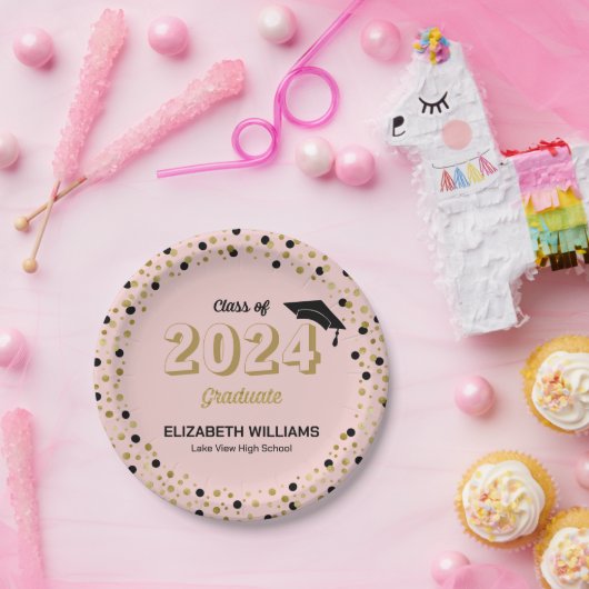 金ゴールドスクリプト紙吹雪卒業パーティーピンクPap ペーパープレート (パーティー)