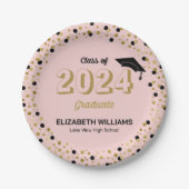 金ゴールドスクリプト紙吹雪卒業パーティーピンクPap ペーパープレート (正面)