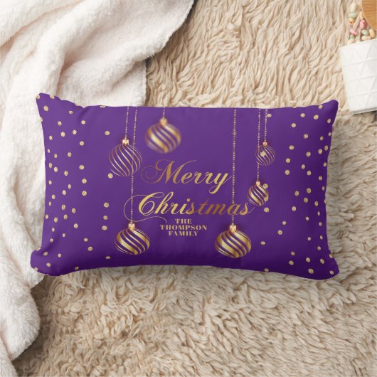金ゴールドスクリプト紙吹雪王室のパープルファミリークリスマス ランバークッション (ブランケット)