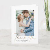 金ゴールドスクリプト結婚の写真 サンキューカード (正面)