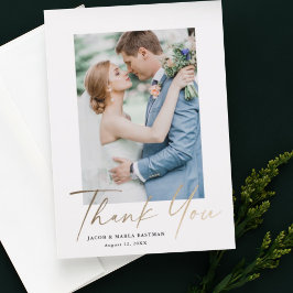 金ゴールドスクリプト結婚の写真 サンキューカード