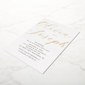 金ゴールドスクリプト結婚ミニマル婚約パーティ 箔招待状 (回転した状態)