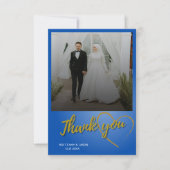 金ゴールドスクリプト結婚写真のサンキューカード サンキューカード (正面)