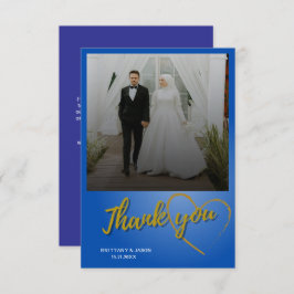 金ゴールドスクリプト結婚写真のサンキューカード サンキューカード