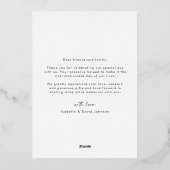 金ゴールドスクリプト結婚写真のサンキューカード 箔招待状 (裏面)