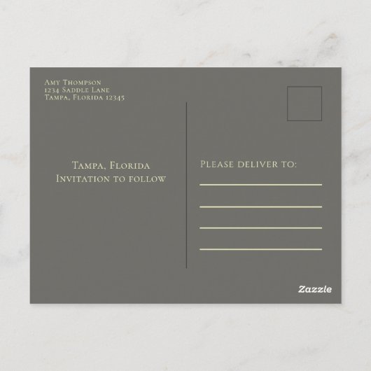 金ゴールドスクリプト結婚式の日付写真の保存カスタム方法 ポストカード (裏面)