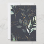 金ゴールドスクリプト緑の葉のジオメト結婚リ セーブザデート (裏面)