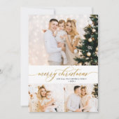 金ゴールドスクリプト葉3フォトコラージクリスマスカード シーズンカード (正面)