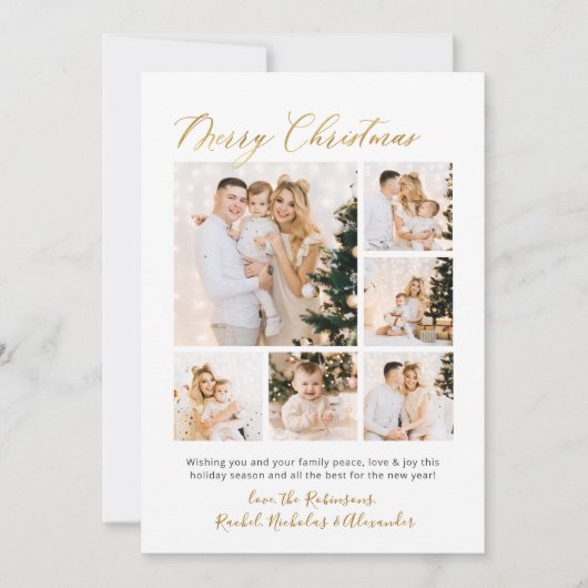 金ゴールドスクリプト葉6写真数々のクリスマス シーズンカード (正面)