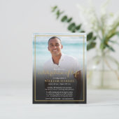 金ゴールドスクリプト葬儀フォト招待状はがき ポストカード (スタンド正面)