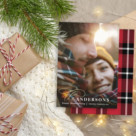 金ゴールドスクリプト赤い格子感謝1枚の写真 シーズンカード