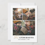 金ゴールドスクリプト赤い格子柄のバックアー3写真クリスマス シーズンカード (正面)