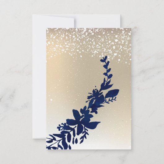 金ゴールドスクリプト青い葉の雪エレガント冬QR rsvp (裏面)