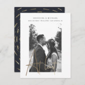 金ゴールドスクリプト1枚のフォト婚約カード (正面/裏面)