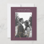 金ゴールドスクリプト1枚のフォト婚約カード (正面)