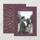 金ゴールドスクリプト1枚のフォト婚約カード (正面/裏面)