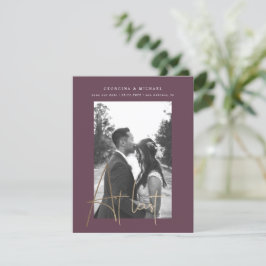 金ゴールドスクリプト1枚のフォト婚約カード