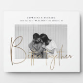 金ゴールドスクリプト1枚の写真の保存日付婚約 フォトプラーク (正面)