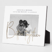 金ゴールドスクリプト1枚の写真の保存日付婚約 フォトプラーク (側面)